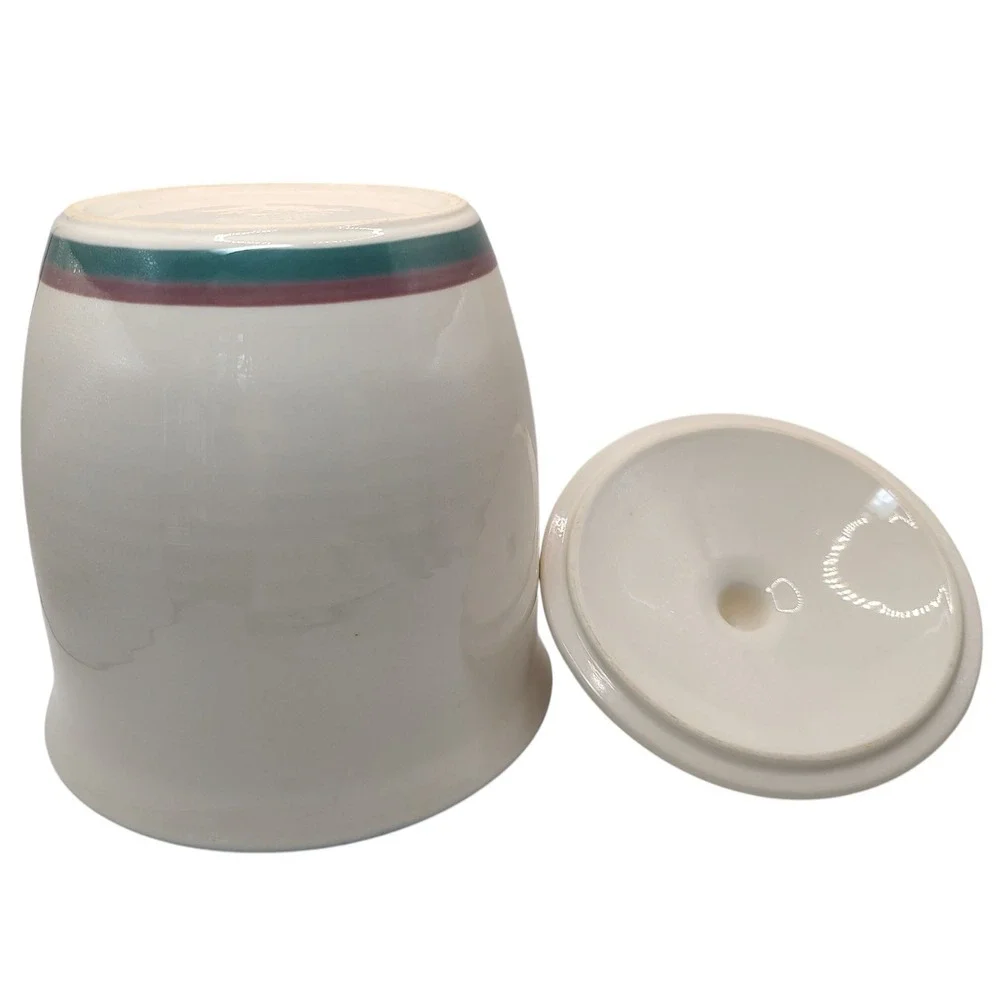 Pfaltzgraff Juniper‎ Large Canister with Lid Cream Green and Pink Food Storage